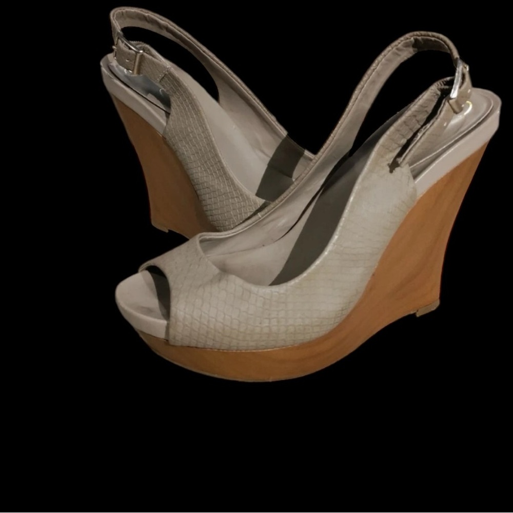 Jessica Simpson Genette beige Wood Wedge Heels Womens Size  6 Open Toe Sling